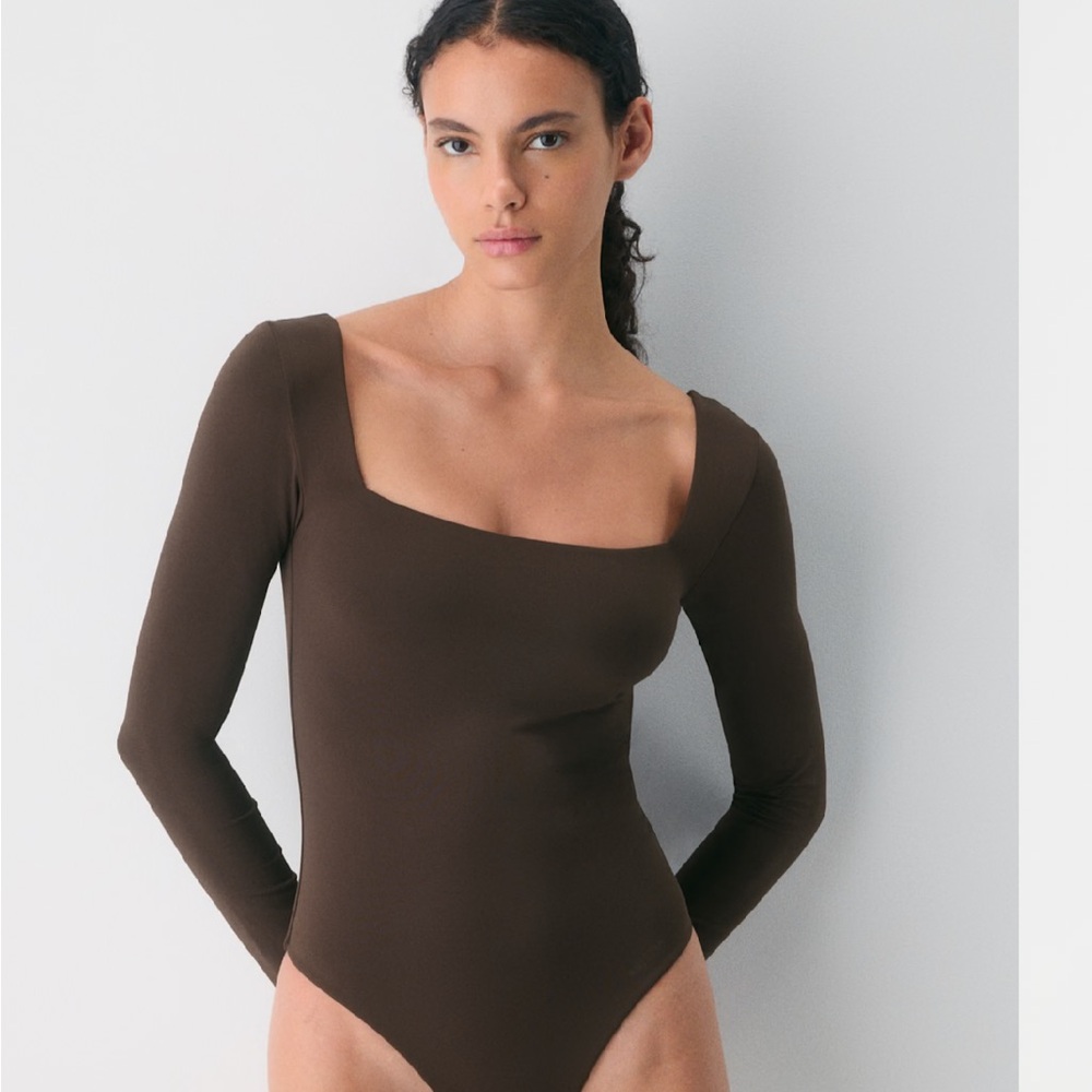 Aritzia Babaton Brown Long Sleeve Bodysuit